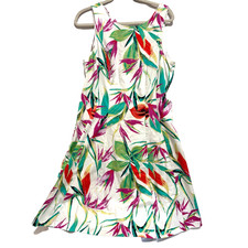 NEW Roz & Ali Floral Flare Midi Dress Sz 14 Coastal tropical Travel Party Chic