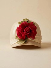 1960s Mr. Richard Ivory Wool Cloche Hat with Red Rose Vintage Floral Mod Hat