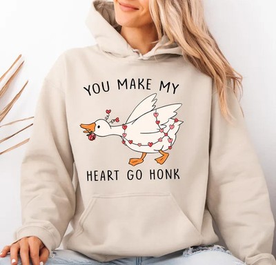 Funny Valentine Goose Hoodie: You Make My Heart Go Honk Valentine Gift S-5XL