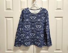 T-shirt donna Croft & Barrow classica manica lunga blu e bianca cotone top shirt XL