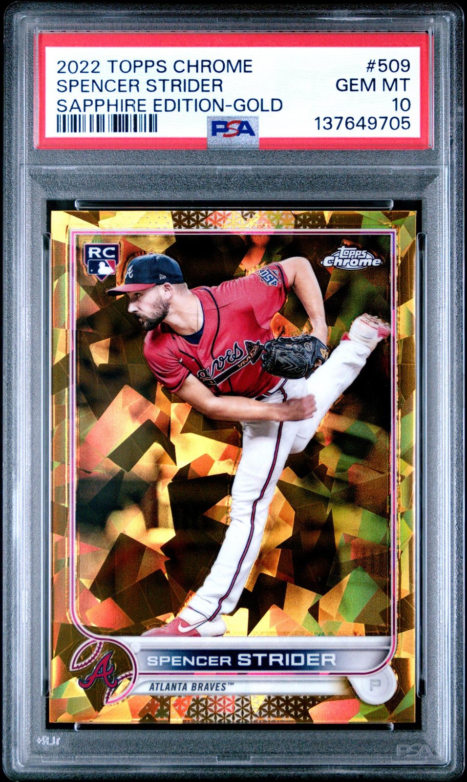 2022 Topps Chrome Sapphire Gold Spencer Strider #509 /50 PSA 10