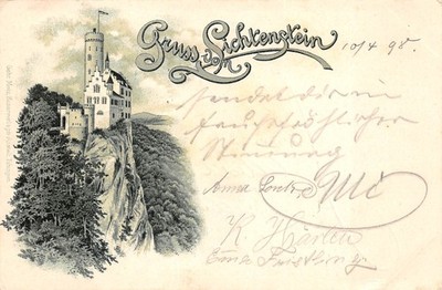 Rarity Litho Postcard 1898 Greeting from Lichtenstein Castle View Neckar-Alb Region