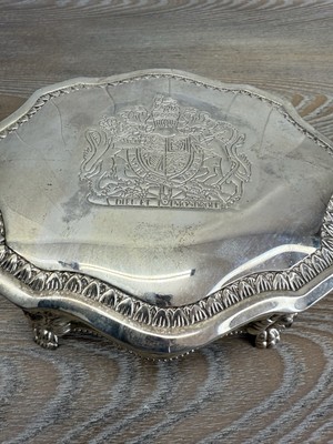 Silver Plated Casket Jewelry Box Dieu et Mon Droit Royal Crest Lion's Claw Feet