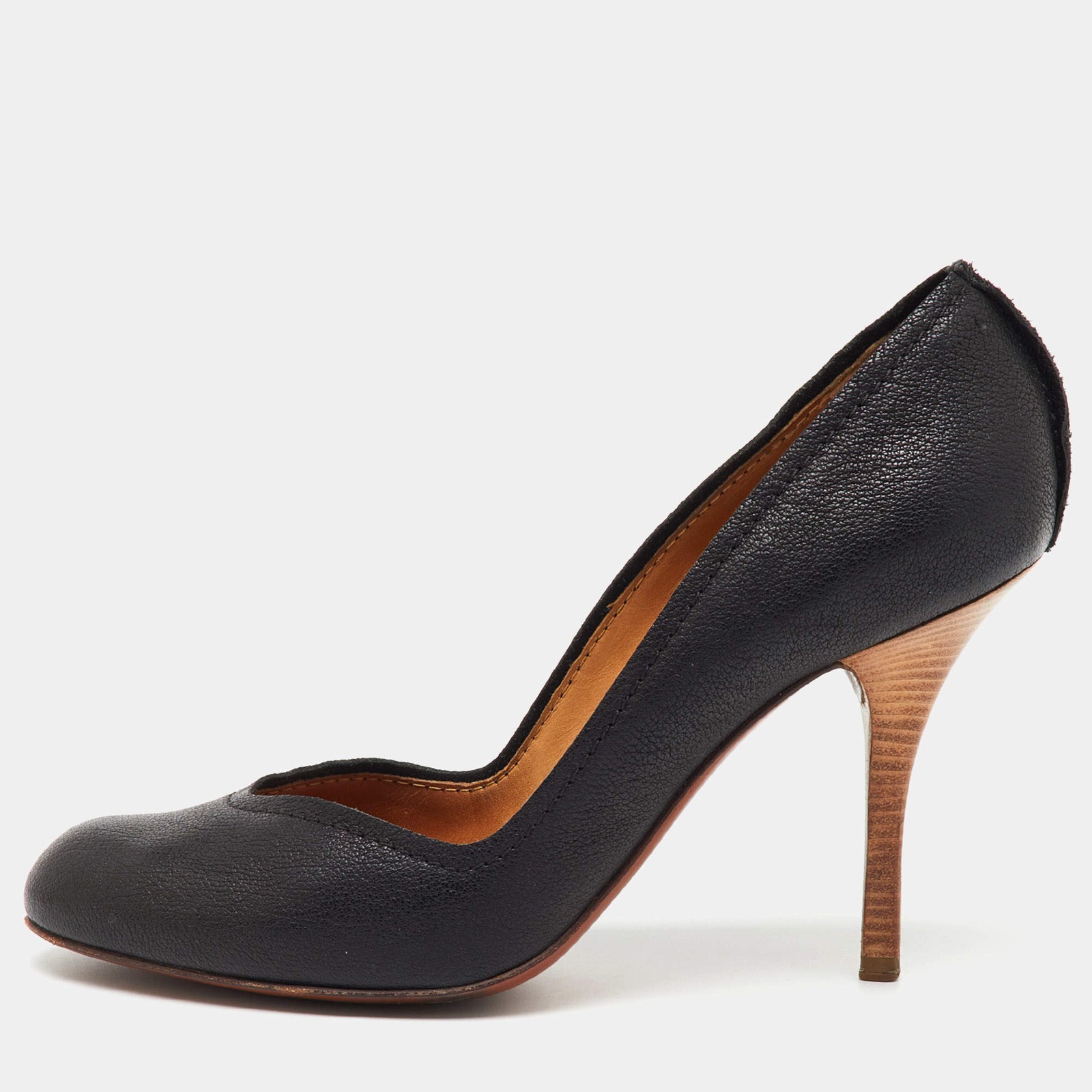 Lanvin Black Leather Round Toe Pumps Size 40