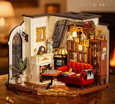 Rolife Catherines Wohnzimmer Miniaturhaus LED-Leuchten 3D Miniaturmodell-Bausatz