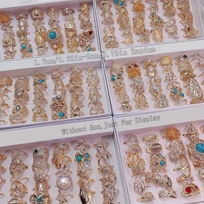 Wholesale 36pcs Rings Mixed Bulk Finger Rings Gemstones Crystal Jewelry Lot Boho