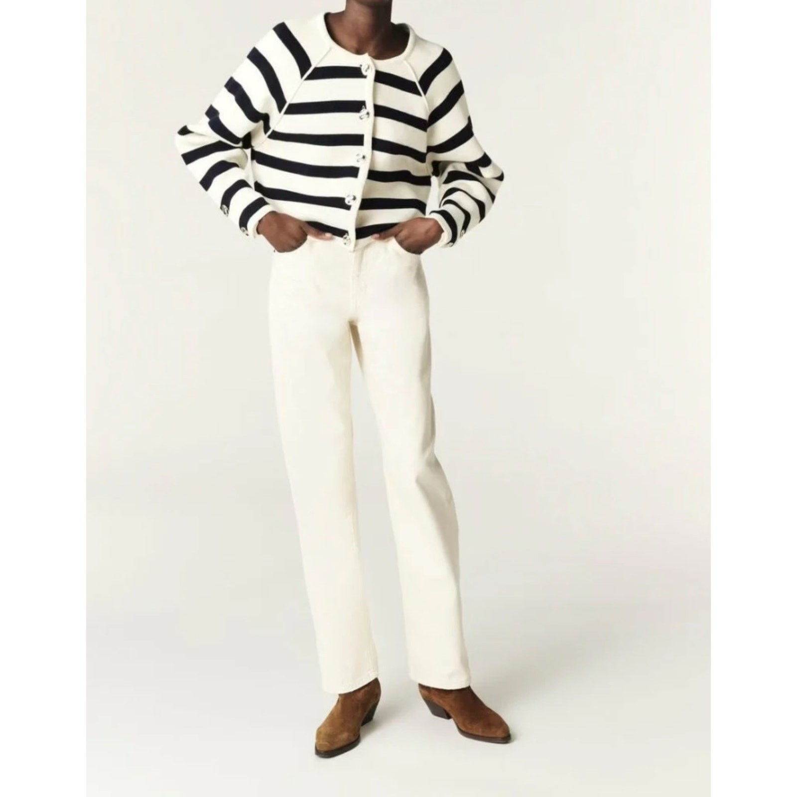 Ba&sh Massimo Lady Cardigan in Ecru Navy Cream Stripe Size 2 / Medium image 4
