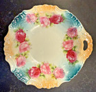 Antique Bavaria Porcelain Hand Painted Roses Plate w Handle Pastel Rim — photo 1