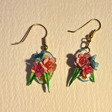 Artistic floral dangle earrings, hand painted and glazed.  Beautiful!