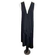 Meg Shop Black Stretch Jersey Knit V Neck Dress Lagenlook Travel Comfort Large