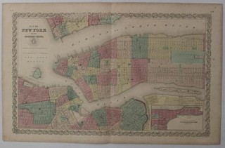 NEW YORK MANHATTAN UNITED STATES 1855 COLTON UNUSUAL ANTIQUE LITHOGRAPHIC MAP
