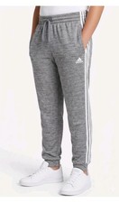 adidas Boys XL Gray Fleece Jogger Pants Drawstring Elastic Waist Tapered