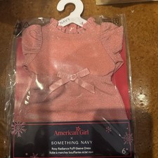 Vestido manga abullonada American Girl X Something azul marino rosa resplandor para muñecas de 18"