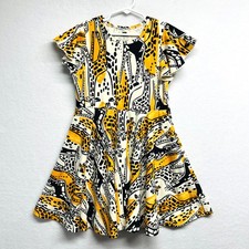 Tea Collection Giraffe Print Girls Size 7 Yellow Flutter Sleeve Twirl Knit Dress