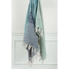 50"x60" Striped Throw Blanket Blue/Green - Rizzy Home: Indoor/Outdoor, Fringed
