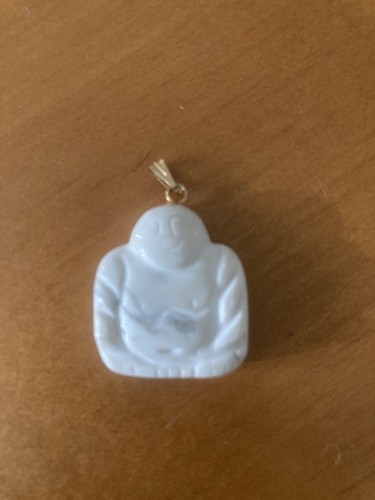 Vintage Smiling Happy very clean Jade Buddha White Rough Hand Carved 1" pendant