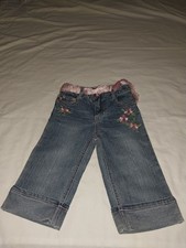 Bongo Girls Cropped Floral Embroidered Jeans 4T Blue Denim Pink Belt