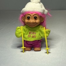 Russ Berrie Born To Ski Sports Troll Toy Doll Vinyl Figure Skiing Vintage RARE