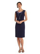 R M RICHARDS Womens Navy Unlined Contrast Front-neck Pullover Dress 14