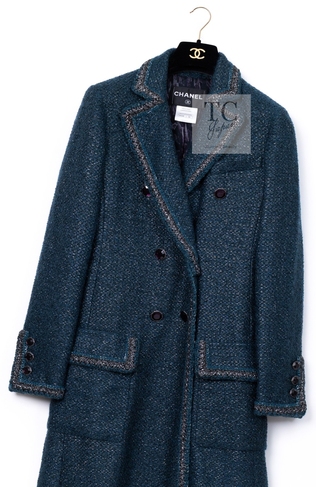 $12K CHANEL 12A Emerald Green Metallic Long Tweed Coat Karl Lagerfeld 34 36 thumbnail 3