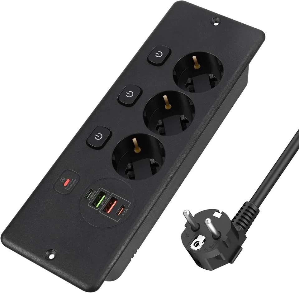 Einbausteckdose Versenkbare Schreibtisch Steckdose Tischsteckdose 3-FACH 2X USB - Bild 3 von 4