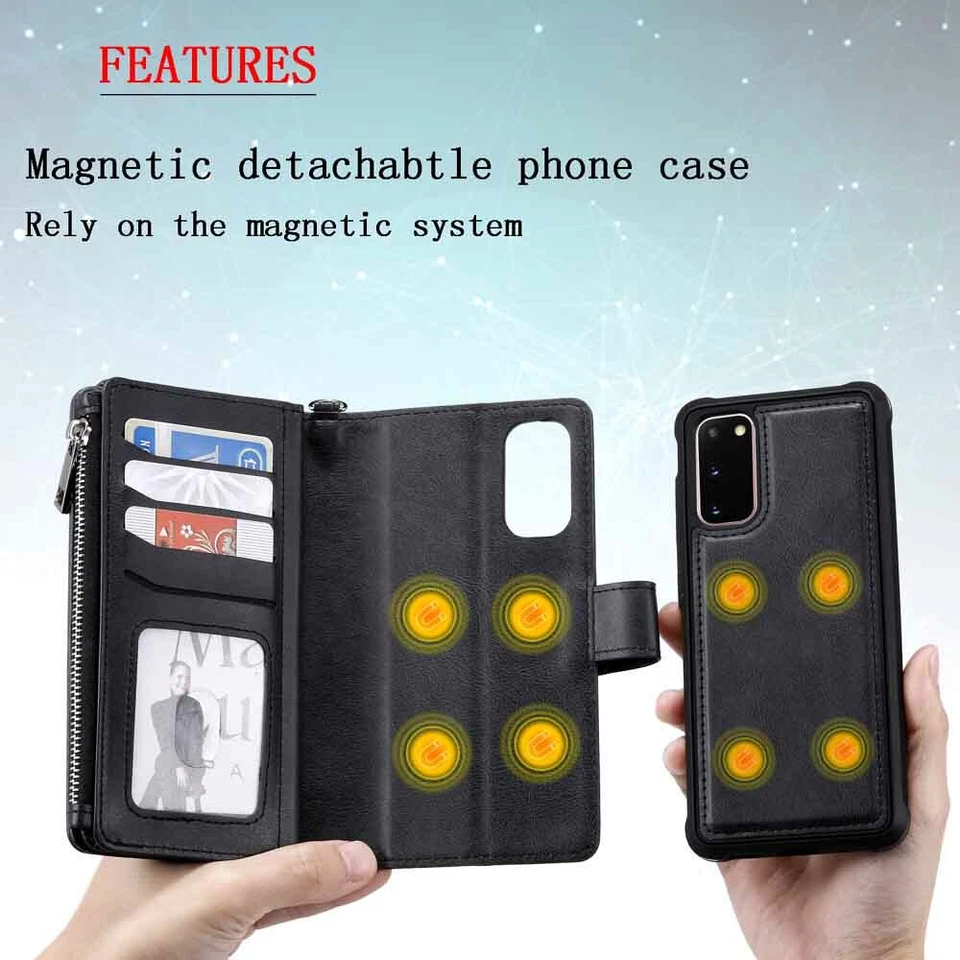 For Samsung S21 S20 S10 S9 S8 Note9 10 Plus Detachable Wallet Leather Case Cover - Image 3 of 4