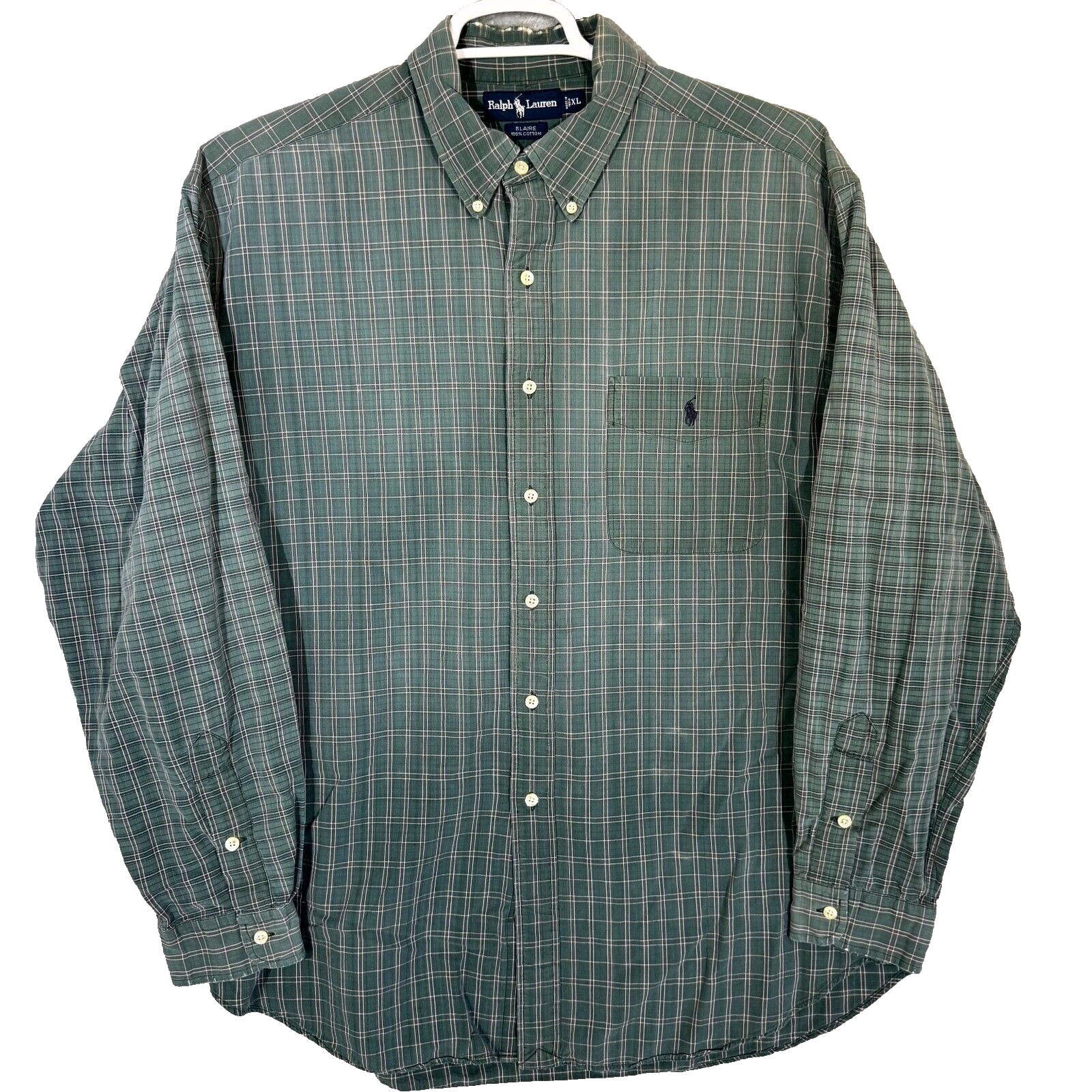 PONY Camicia uomo Ralph Lauren Blaire XL verde check 100% cotone bottoni M1199