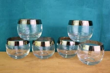 MCM 6 Silver Lustre Trim Roly Poly Glasses Cocktail Set 2 3/8 "
