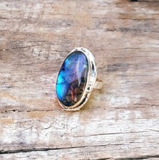 925 Sterling Silver Natural Labradorite Ring Gemstone Women Jewelry For Her F 13