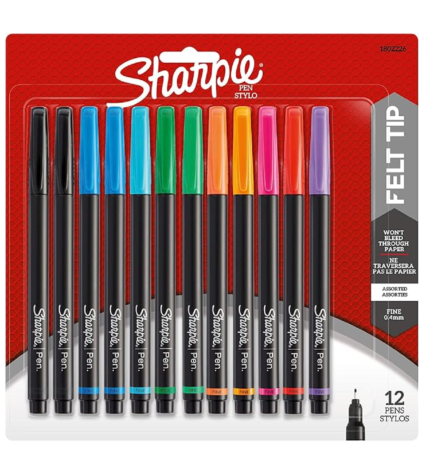 Sharpie Pens Felt Tip Pens Fine Point 0.4mm Assorted Colors 12 Count-image