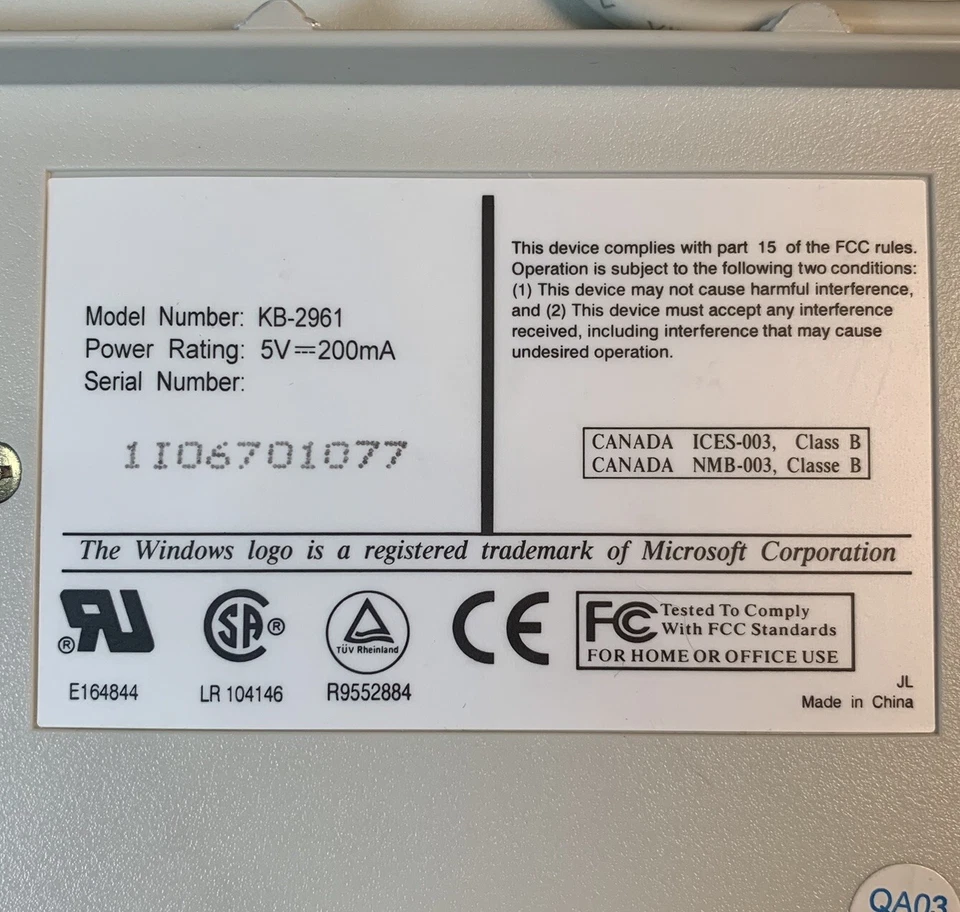 Vintage Chicony KB-2961 Wired PS/2 Connection Mechanical Keyboard White - Image 3 of 4