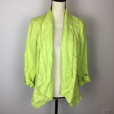 Chico s Open Front Linen Cardigan Jacket Size 0 Small Womans Green 3/4 Sleeve