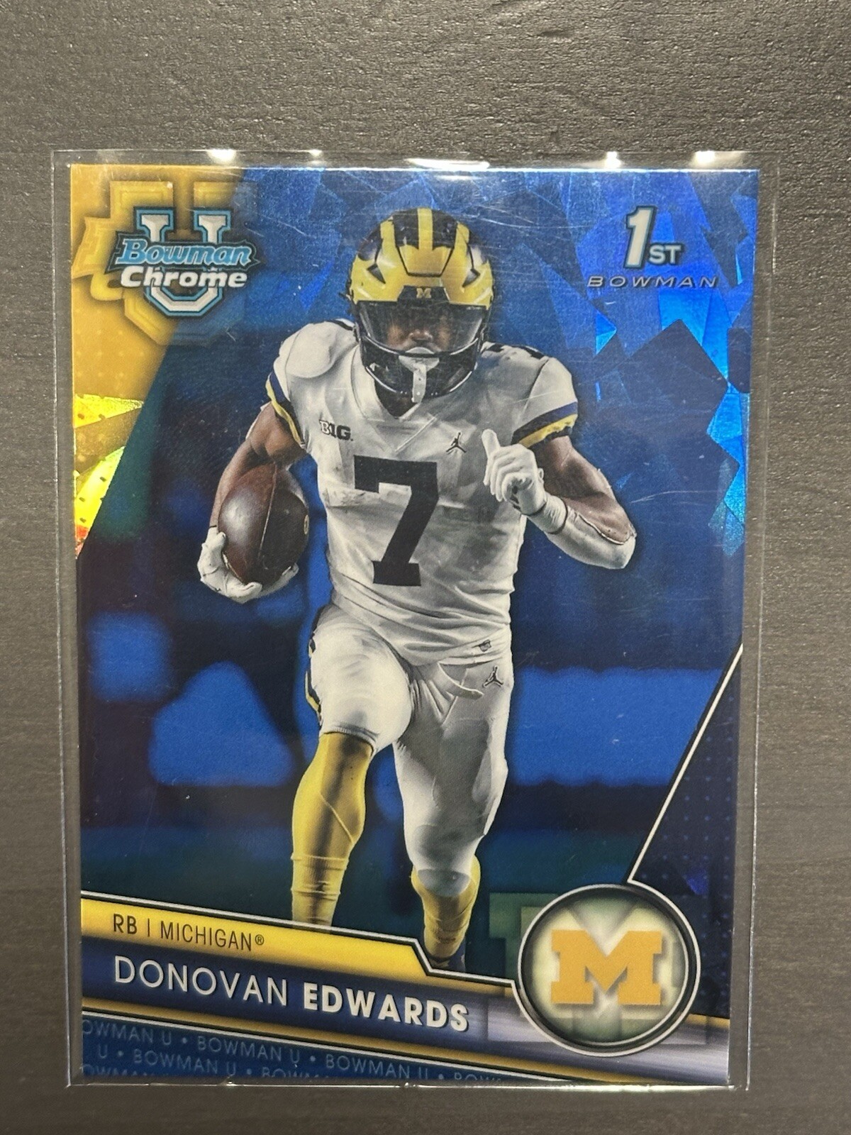 2023 Bowman University Chrome 1st Sapphire #42 Donovan Edwards Michigan
