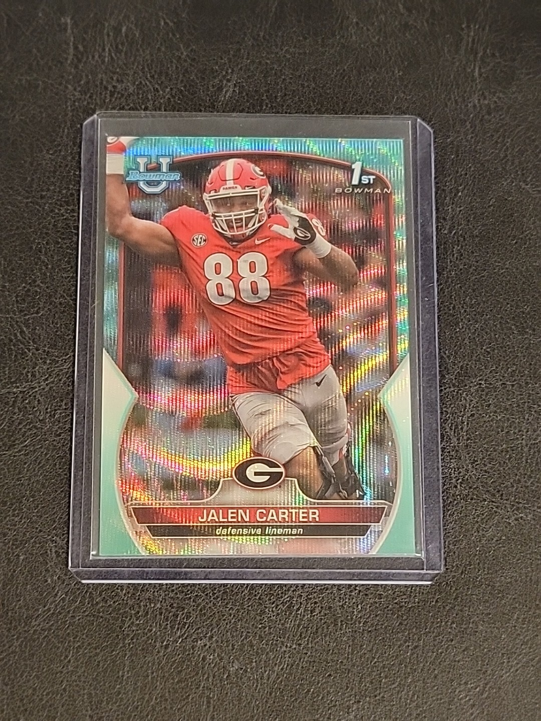 2022 BOWMAN U CHROME JALEN CARTER 1ST /299 AQUA WAVE REFRACTOR #37 GEORGIA