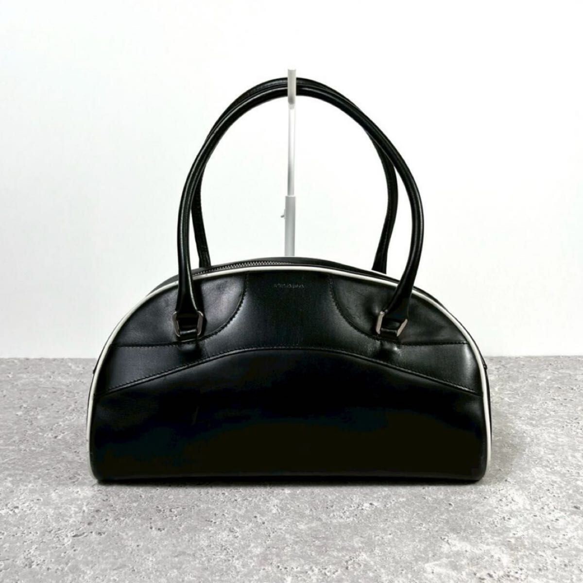 PRADA Vitello Drive Bowler Bag Black Logo Leather Mini Boston