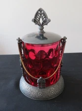 Antique Victorian Cranberry Pickle Jar in Hartford Quad Silver #743 Holder
