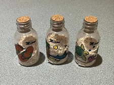3 DIFFERENT MIAMI  BEACH sand sample in glass display ornated bottle 2.5 FREE SH