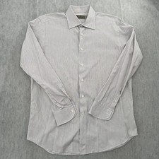 Canali Shirt Adult 16.5/42 White Blue Button Up Long Sleeve Cotton Italy Mens L