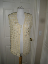 Vintage Handmade Crochet Open Vest Cream One Size 75 
