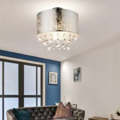 GLOBO Kristallleuchte Deckenlampe Designleuchte Blattsilber 1x E27 Textil Wohnzimmer