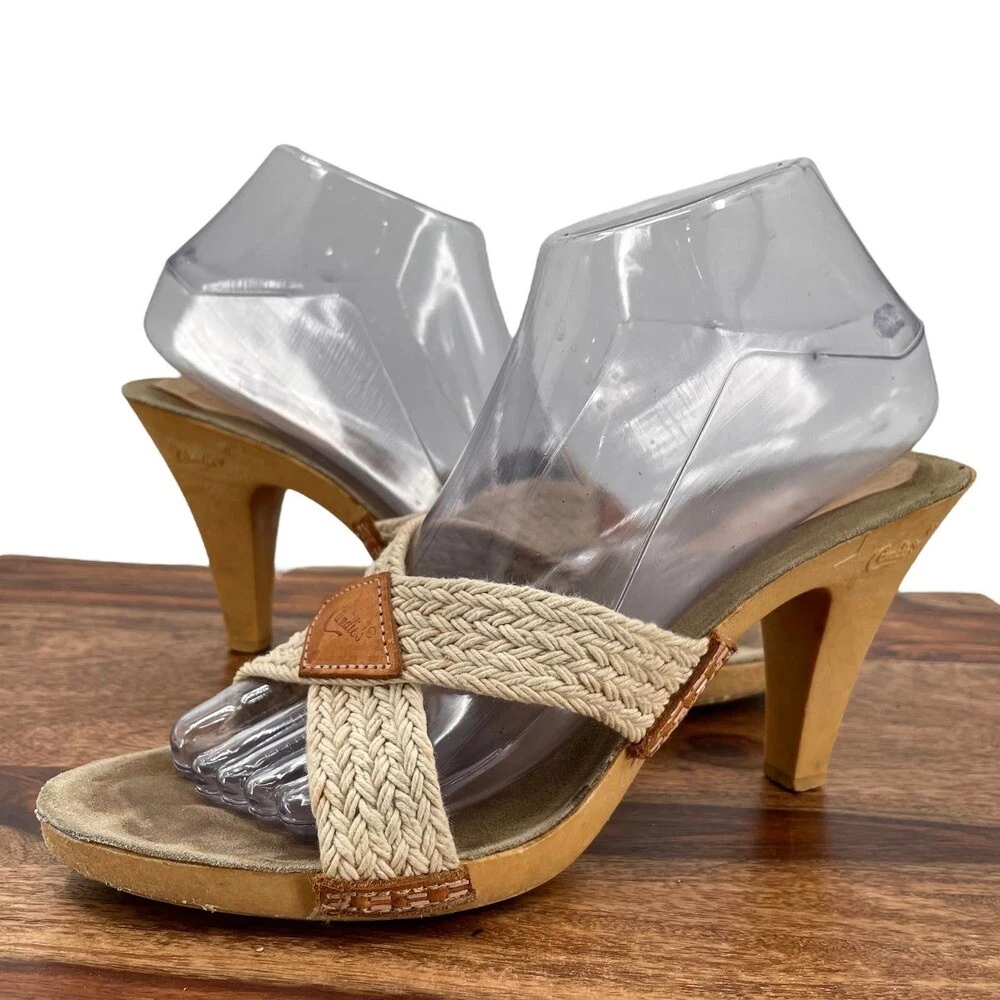 Vintage 70s Shoes 9 Candies High Heels Woven Knit Criss Cross Straps Open Toe