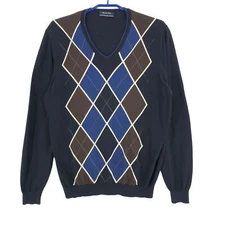 Massimo Dutti Men's Slim Fit V-Neck Checked Sweater Size L - 40