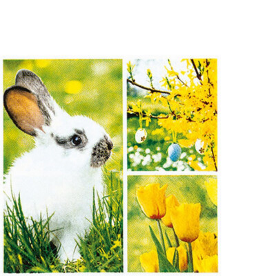20 kleine Cocktailservietten Easter Collage Osterhase Forsythie Frühling 25x25cm
