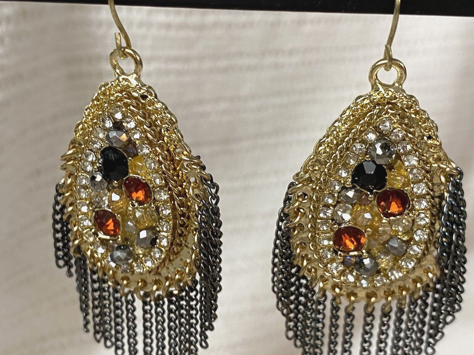 Multi Colored Stone Gold Tone Dangle/Drop Earrings - image 2