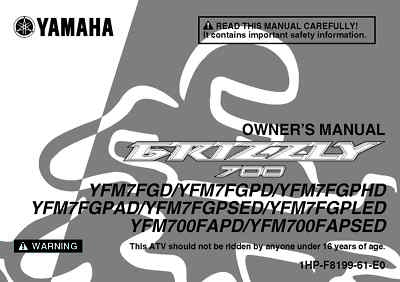Yamaha Owners Manual Book 2013 GRIZZLY 700 YFM7FGD