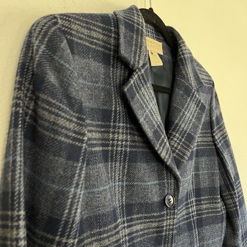Jones New York Vintage 90s Wool Blue Plaid Houndstooth Academia Blazer Size 10 - Picture 10 of 12