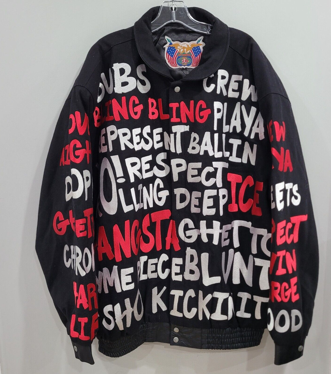 Rare Jeff Hamilton Hip Hop Rap Music Lyrics All Over Leather Wool Jacket  Men 3XL