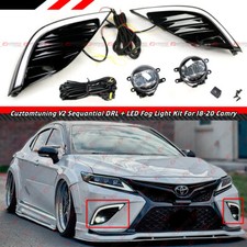 For 18-20 Camry Se Xse V2 Sequential Drl Led Bezel Cover Clear Lens Fog Lights