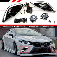 FOR 18-20 Camry SE XSE V2 Sequential DRL LED Bezel Cover + Clear Lens Fog Lights