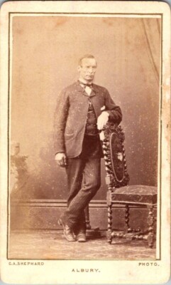 Canadian Man by Chair, Albury, Ontario, c1870s, CDV Photo, #3874
